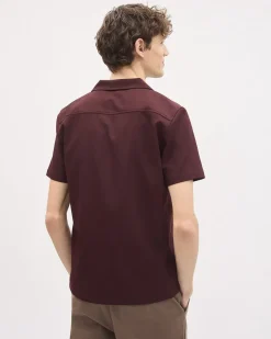 Short-Sleeve Herringbone Shirt with Camp Collar