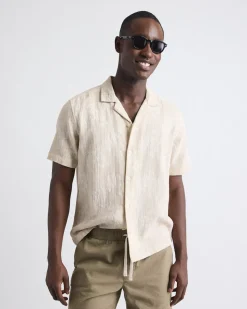 Short-Sleeve Jacquard-Effect Shirt with Camp Collar