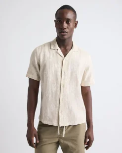 Short-Sleeve Jacquard-Effect Shirt with Camp Collar