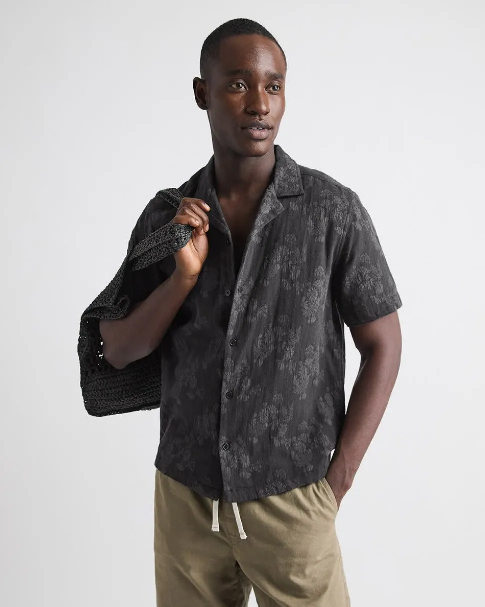 Short-Sleeve Jacquard-Effect Shirt with Camp Collar