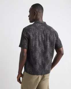 Short-Sleeve Jacquard-Effect Shirt with Camp Collar