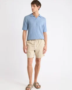 Short-Sleeve Johnny Sweater with Two-Tone Vertical Stitches