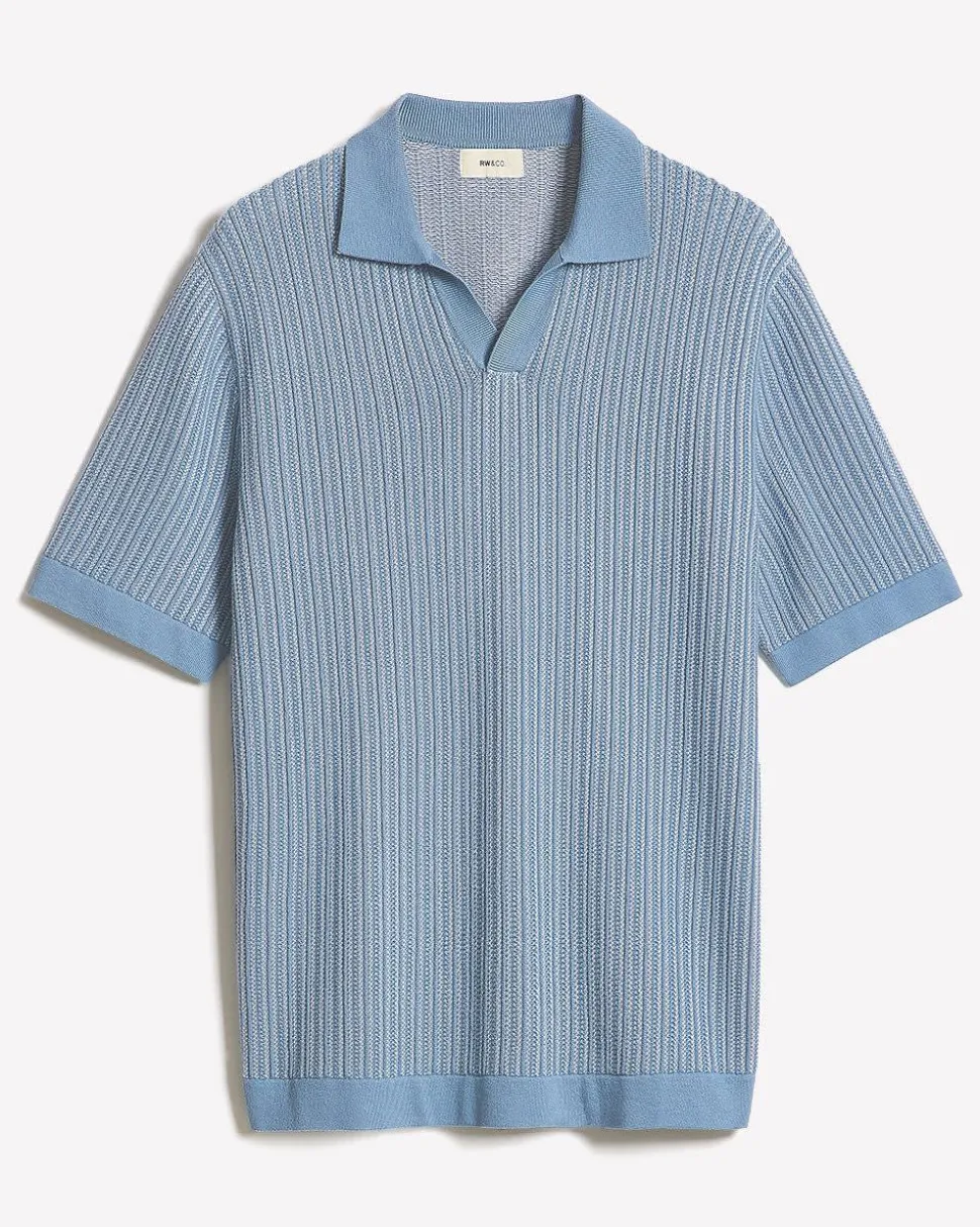 Short-Sleeve Johnny Sweater with Two-Tone Vertical Stitches