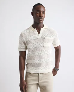 Short-Sleeve Johnny-Collar Polo with Open Stitches