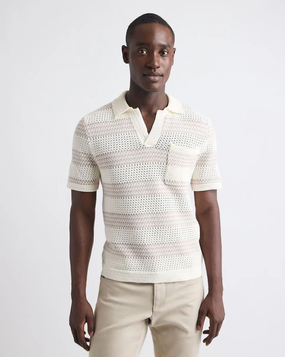 Short-Sleeve Johnny-Collar Polo with Open Stitches