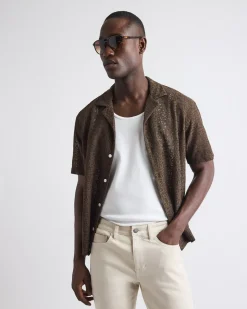 Short-Sleeve Lace Shirt with Camp Collar