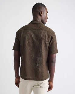 Short-Sleeve Lace Shirt with Camp Collar