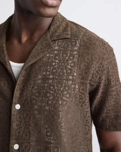 Short-Sleeve Lace Shirt with Camp Collar