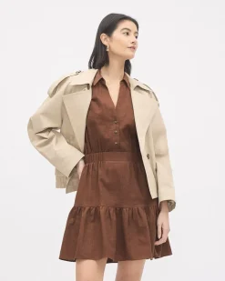 Short-Sleeve Linen Dress with Shirt Collar