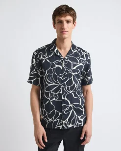 Short-Sleeve Linen Shirt with Camp Collar