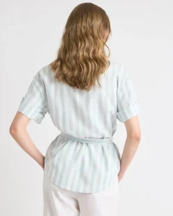 Short-Sleeve Linen-Blend Blouse with Removable Belt