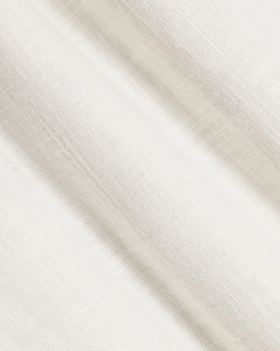 Short-Sleeve Linen-Blend Blouse with Shirt Collar