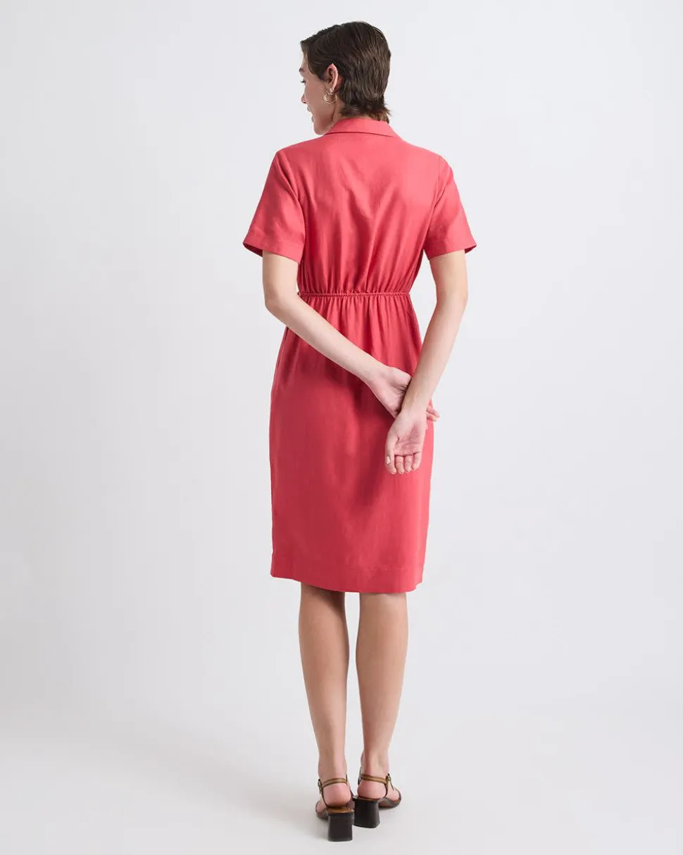 Short-Sleeve Linen-Blend Dress with Shirt Collar