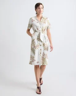 Short-Sleeve Linen-Blend Dress with Shirt Collar