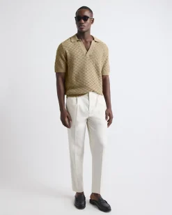 Short-Sleeve Linen-Blend Polo with Johnny Collar