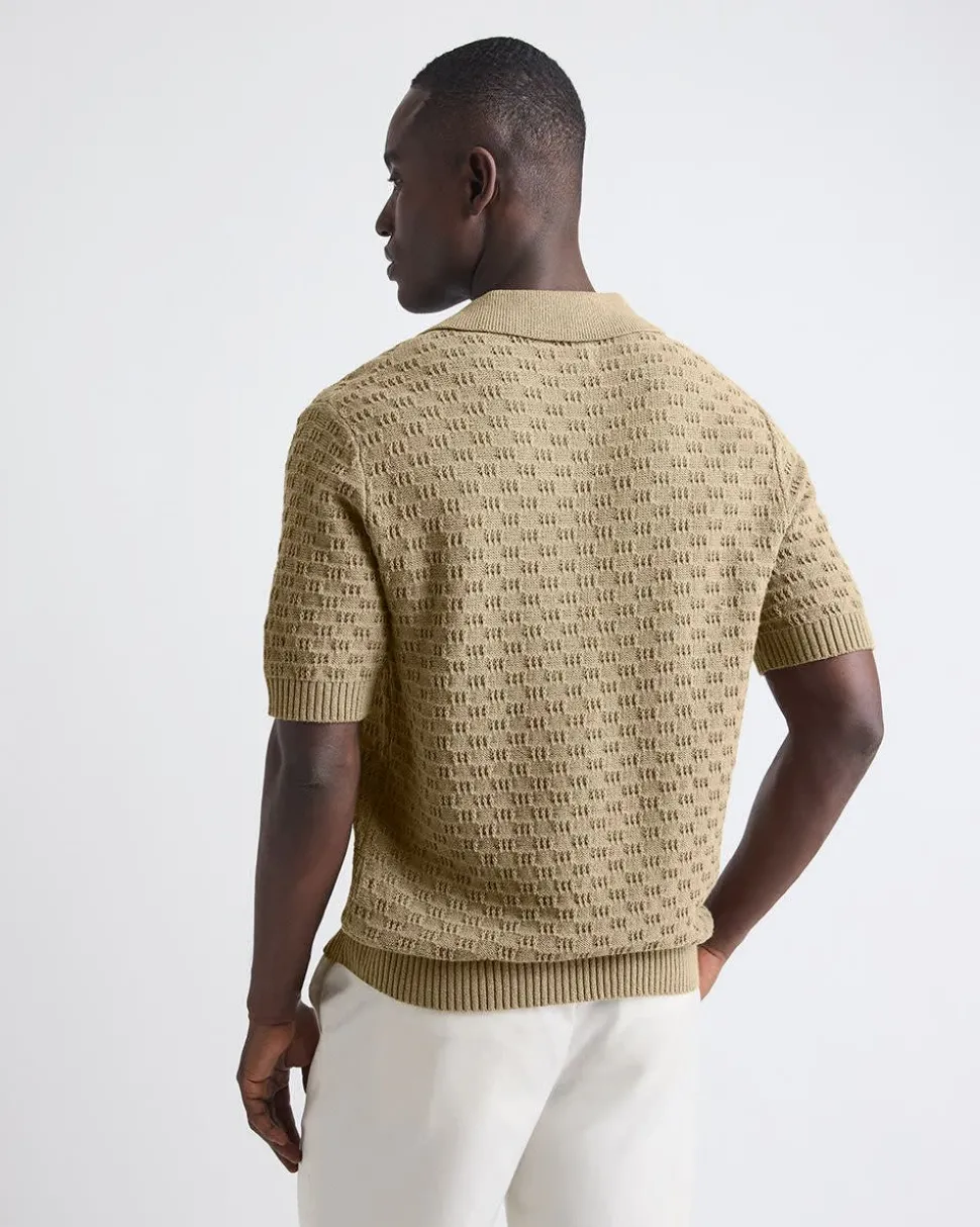 Short-Sleeve Linen-Blend Polo with Johnny Collar