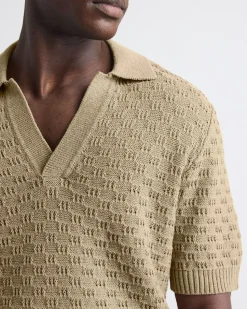 Short-Sleeve Linen-Blend Polo with Johnny Collar