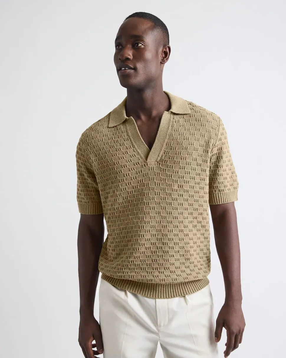 Short-Sleeve Linen-Blend Polo with Johnny Collar