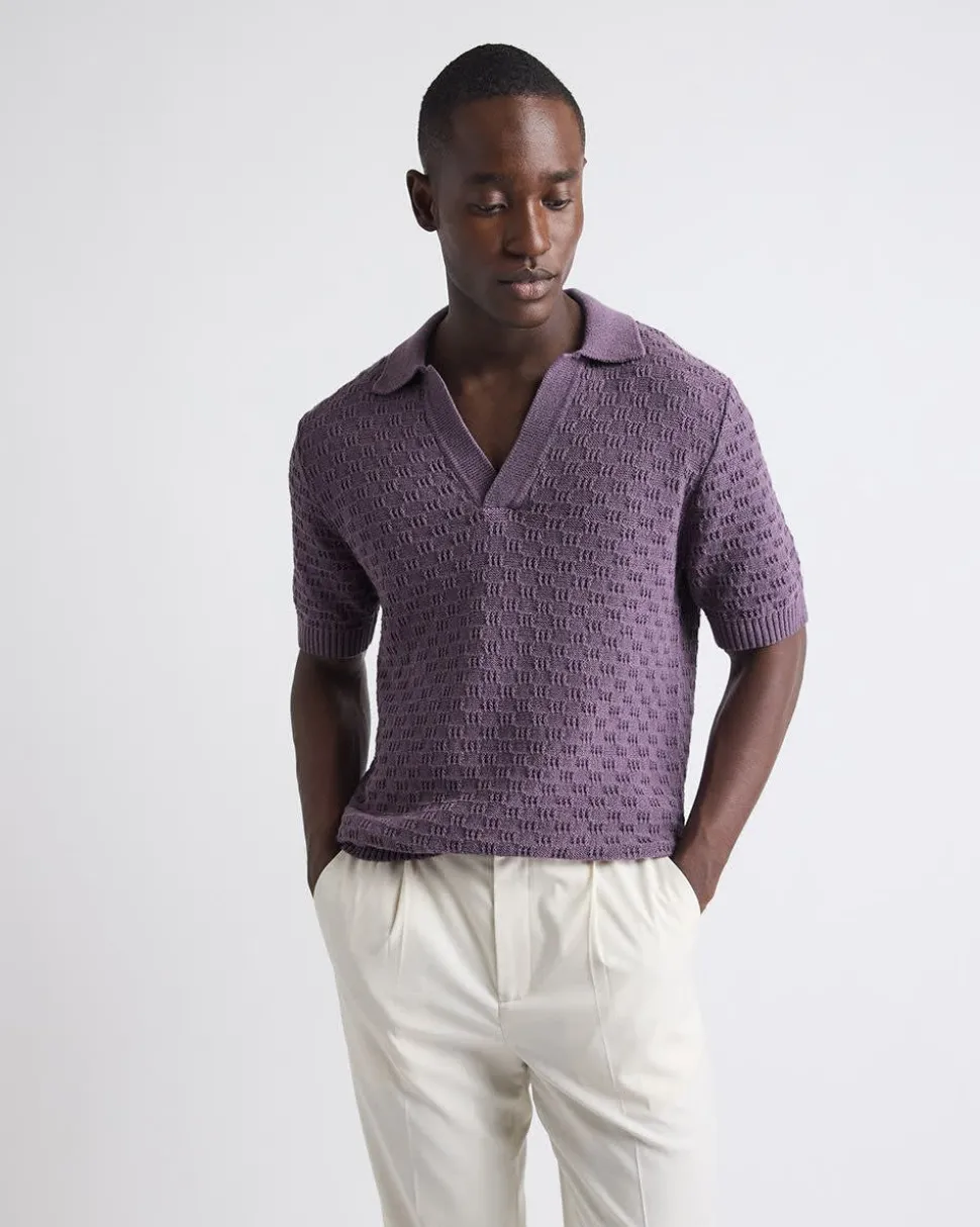 Short-Sleeve Linen-Blend Polo with Johnny Collar