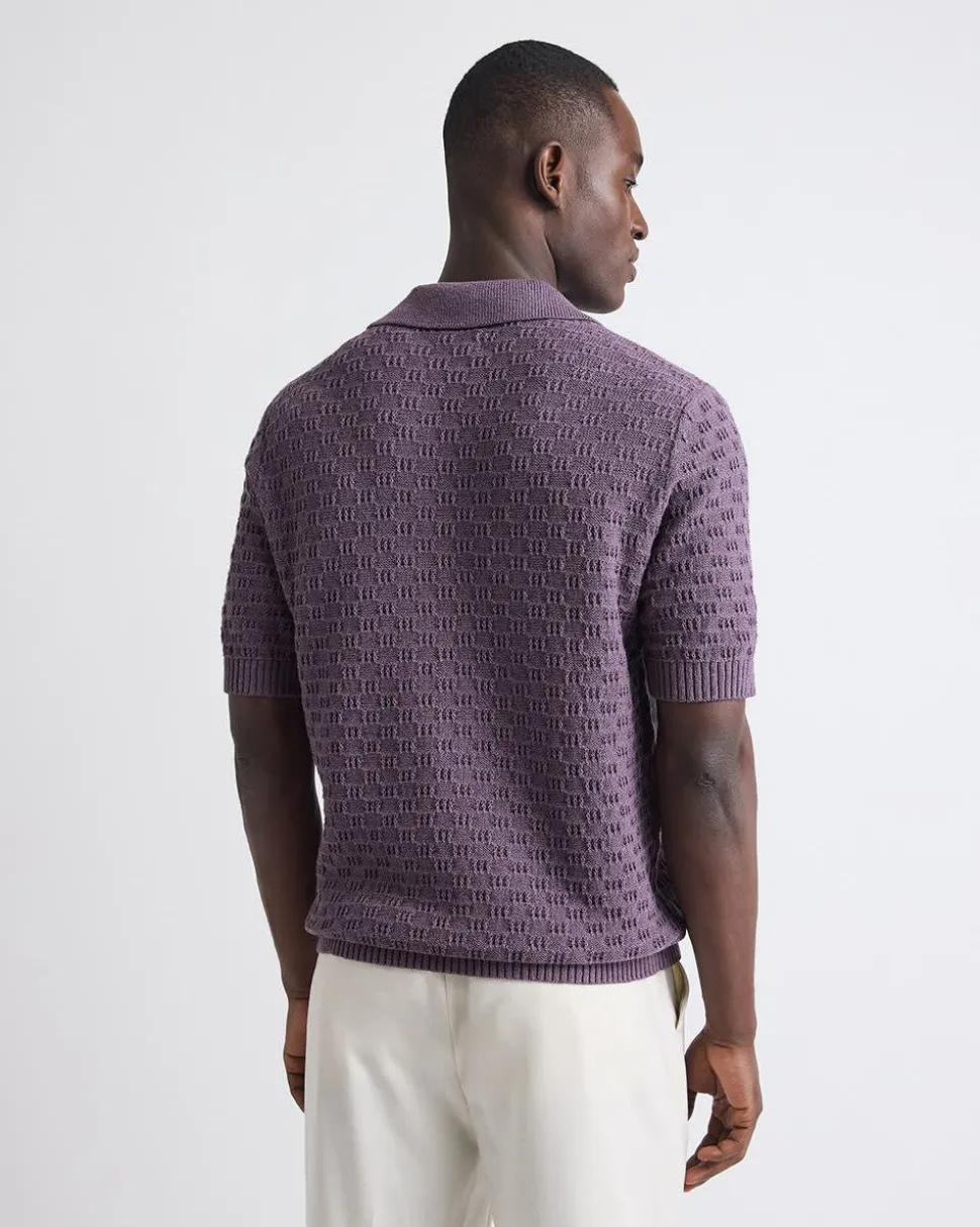Short-Sleeve Linen-Blend Polo with Johnny Collar