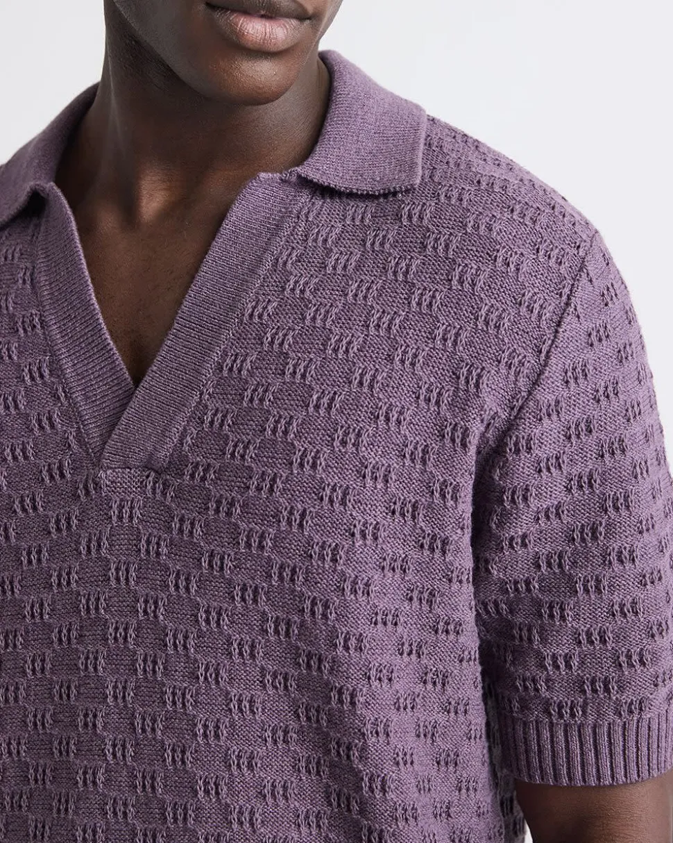 Short-Sleeve Linen-Blend Polo with Johnny Collar