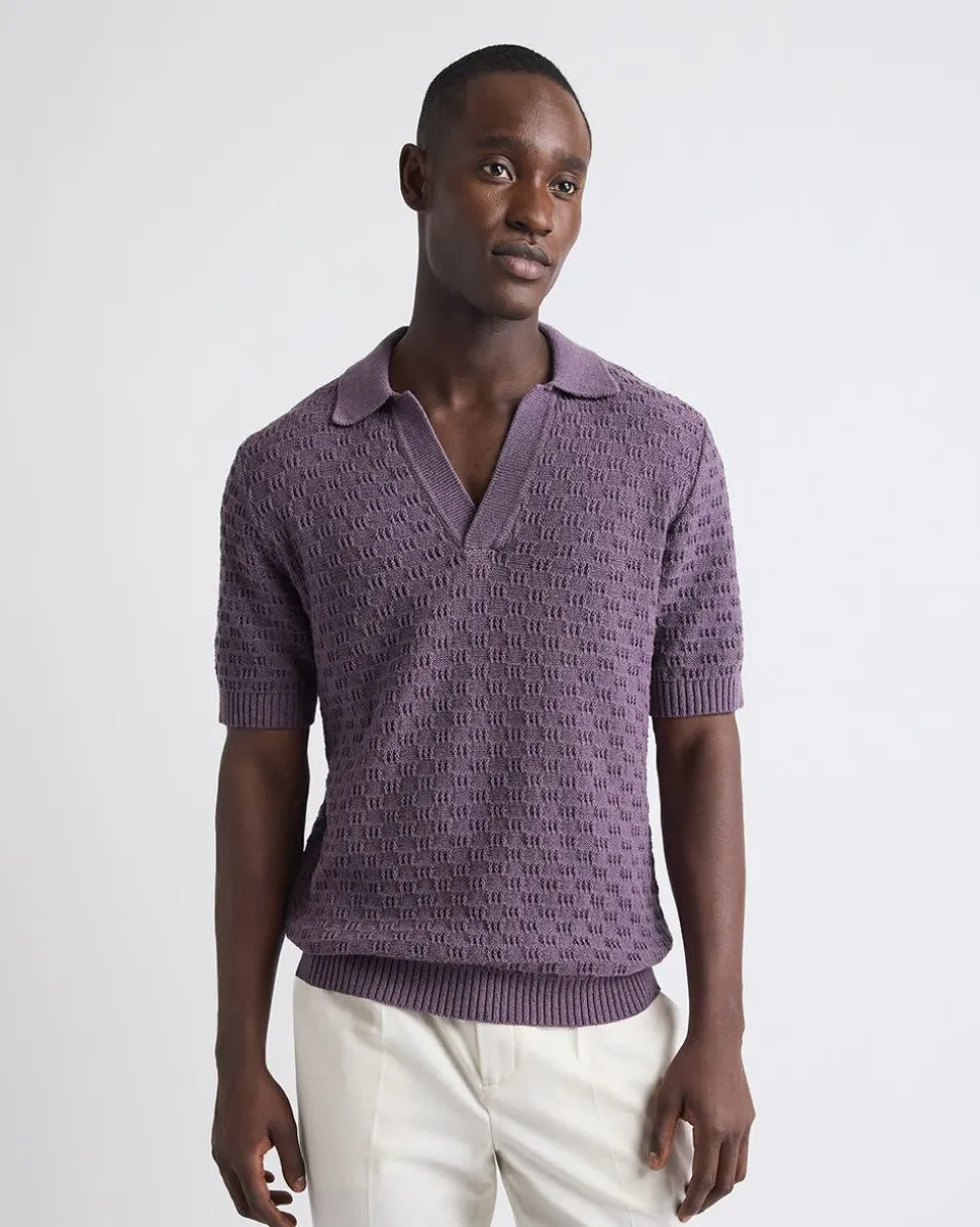 Short-Sleeve Linen-Blend Polo with Johnny Collar