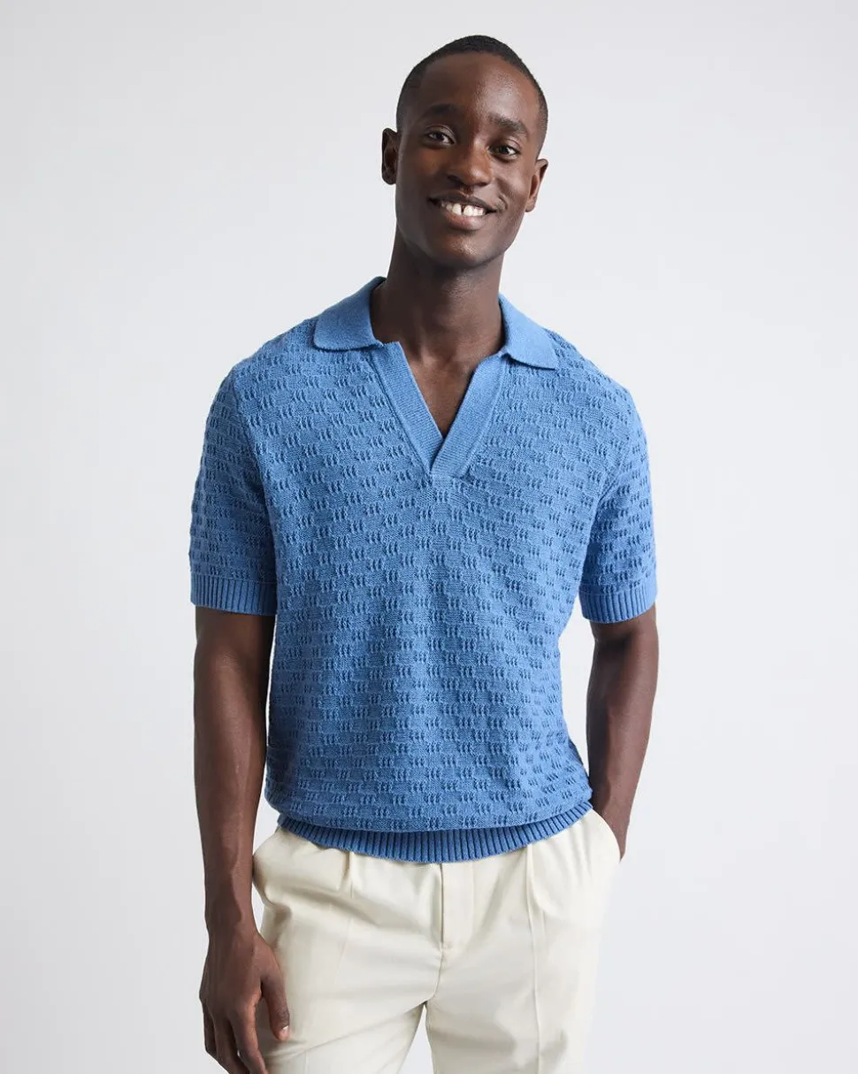 Short-Sleeve Linen-Blend Polo with Johnny Collar