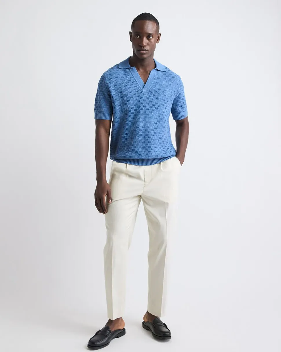 Short-Sleeve Linen-Blend Polo with Johnny Collar