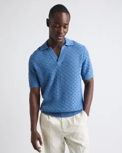 Short-Sleeve Linen-Blend Polo with Johnny Collar
