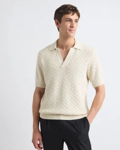 Short-Sleeve Linen-Blend Polo with Johnny Collar