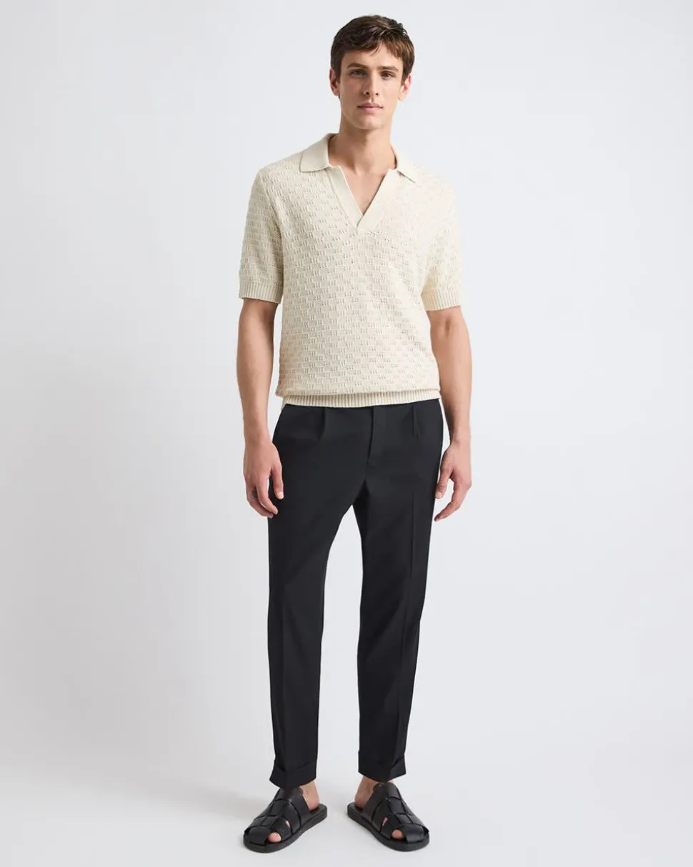 Short-Sleeve Linen-Blend Polo with Johnny Collar