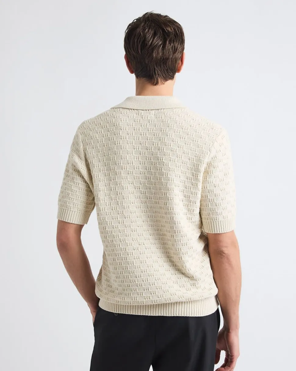 Short-Sleeve Linen-Blend Polo with Johnny Collar