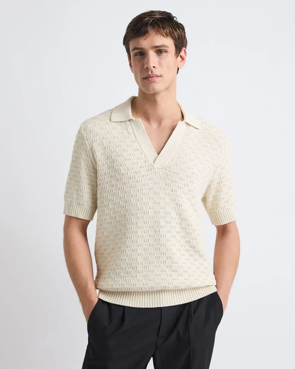 Short-Sleeve Linen-Blend Polo with Johnny Collar