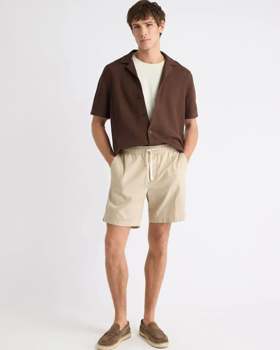 Short-Sleeve Open-Stitch Shirt with Camp Collar