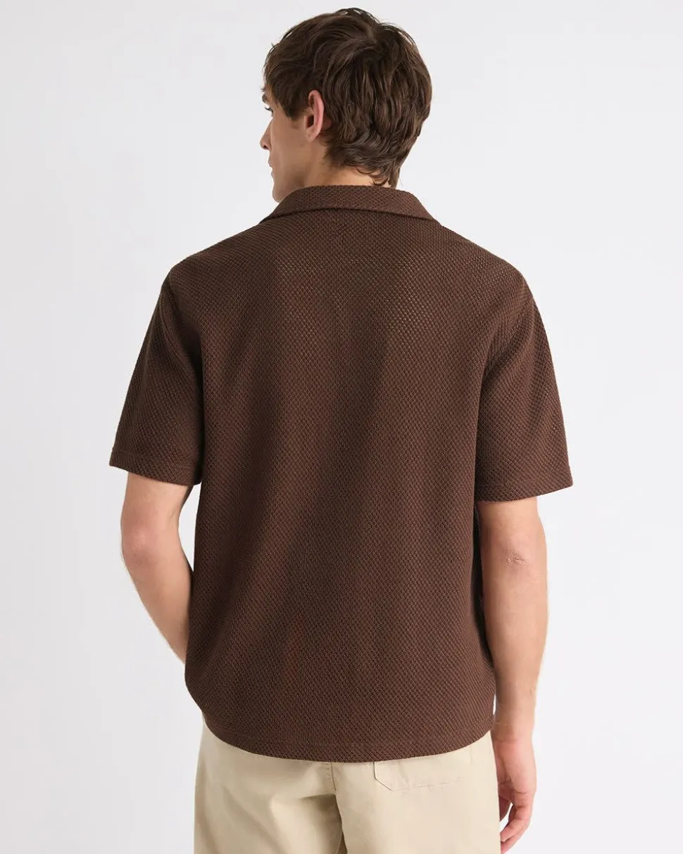 Short-Sleeve Open-Stitch Shirt with Camp Collar