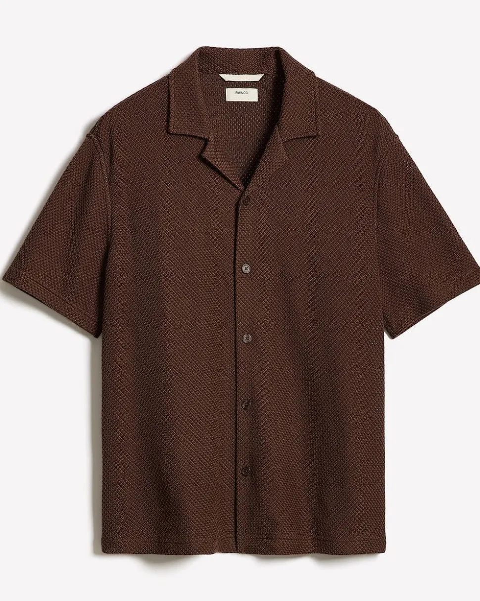 Short-Sleeve Open-Stitch Shirt with Camp Collar
