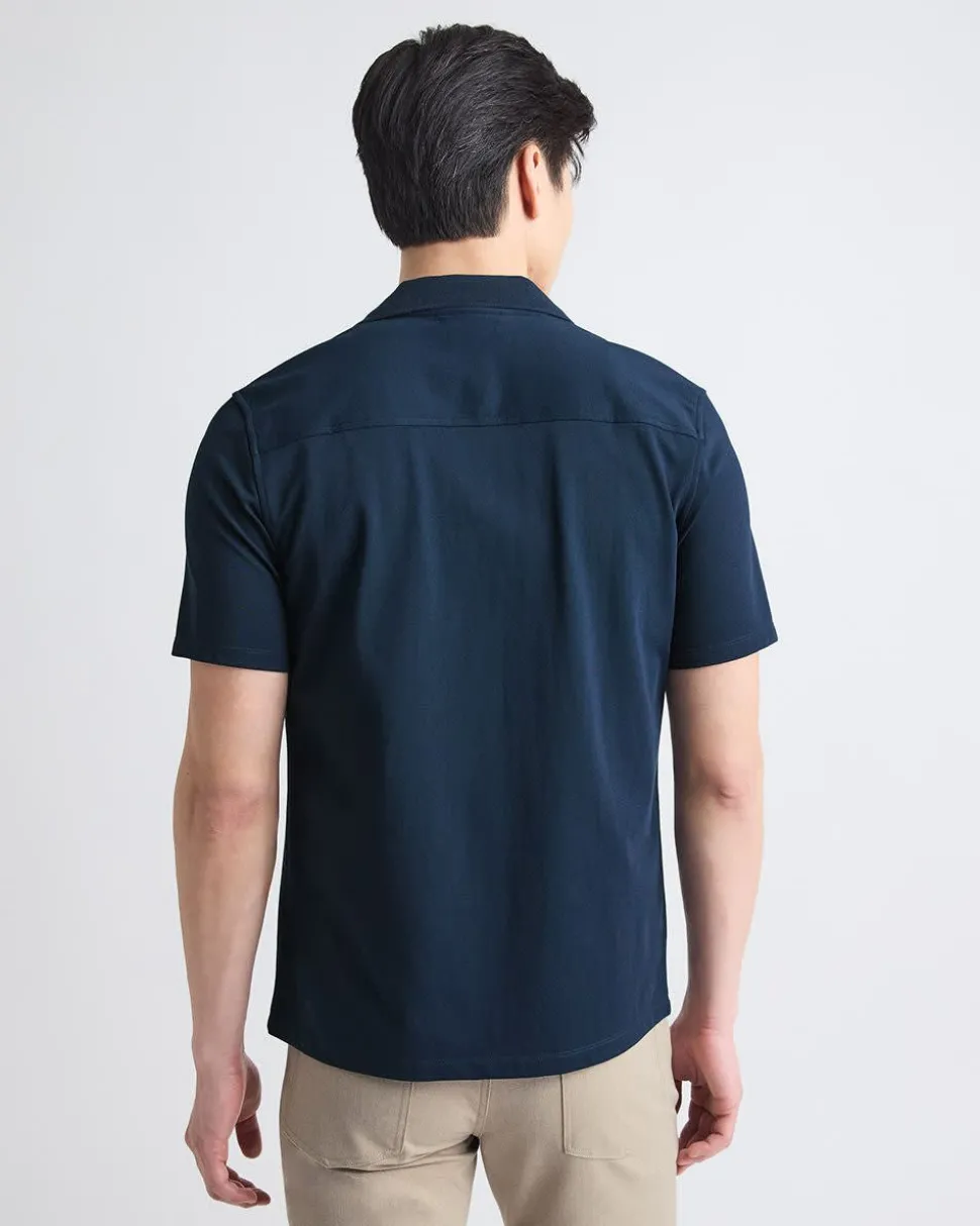 Short-Sleeve Piqué Shirt with Camp Collar