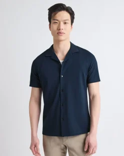 Short-Sleeve Piqué Shirt with Camp Collar