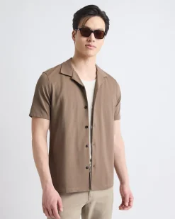 Short-Sleeve Piqué Shirt with Camp Collar