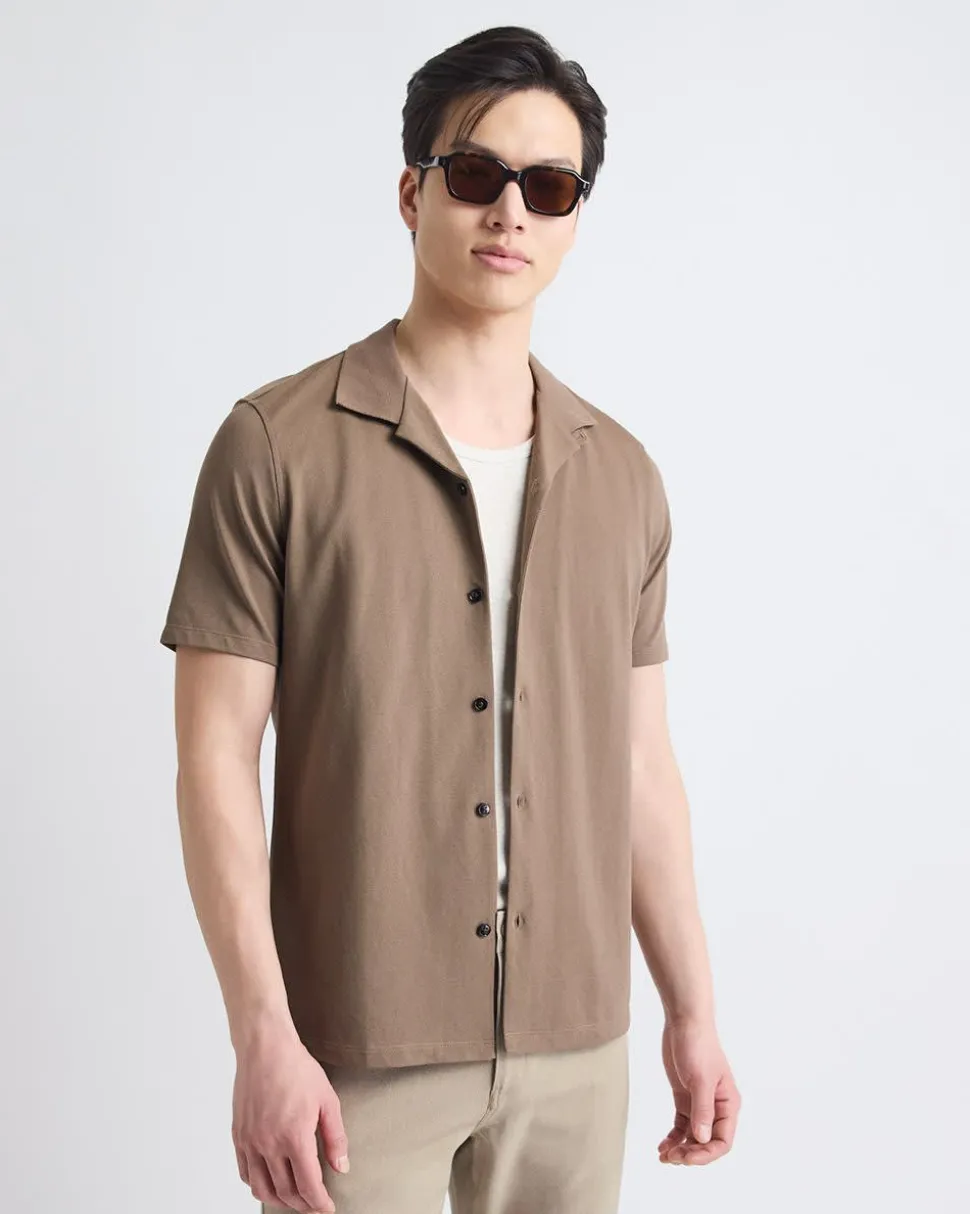 Short-Sleeve Piqué Shirt with Camp Collar