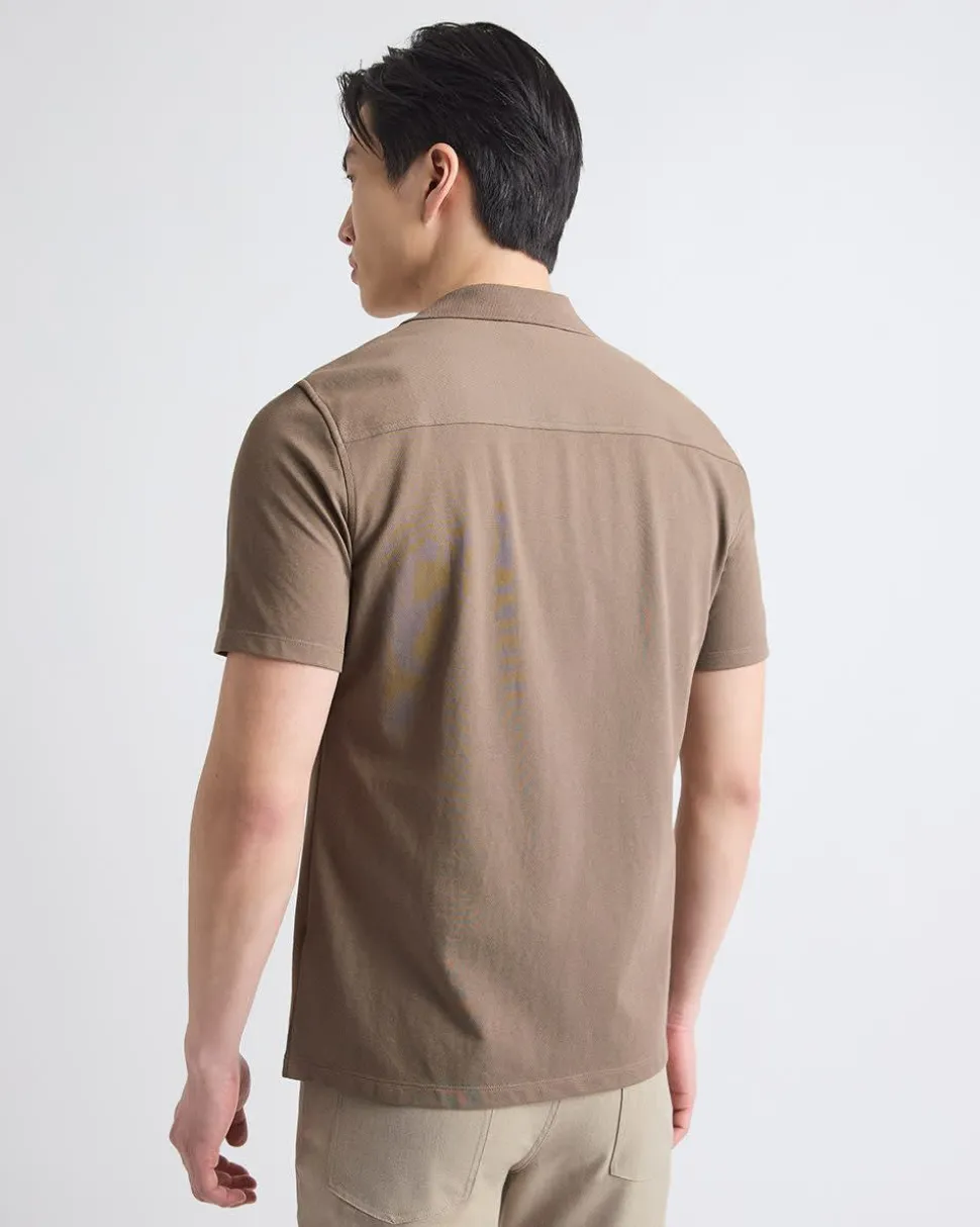 Short-Sleeve Piqué Shirt with Camp Collar