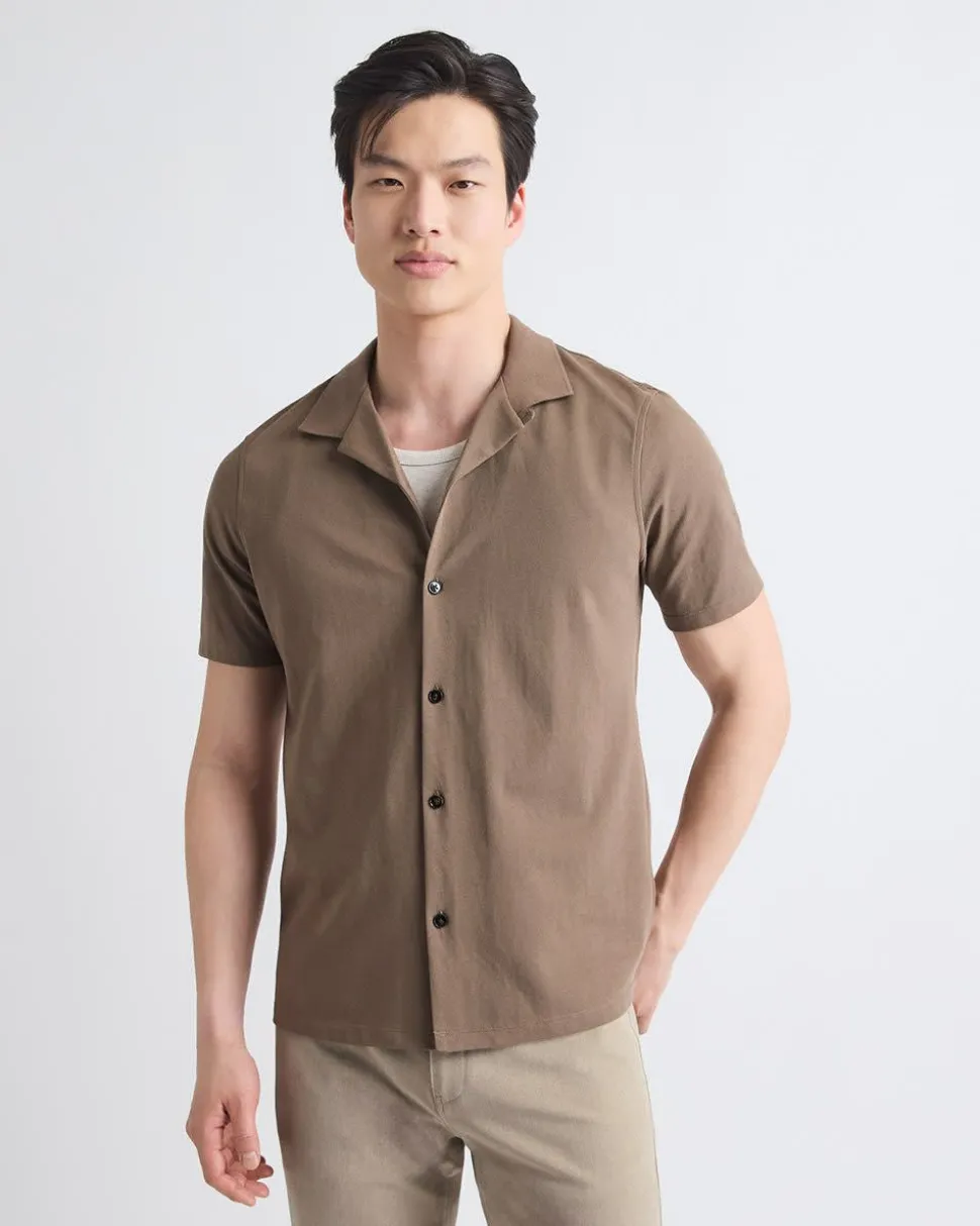 Short-Sleeve Piqué Shirt with Camp Collar