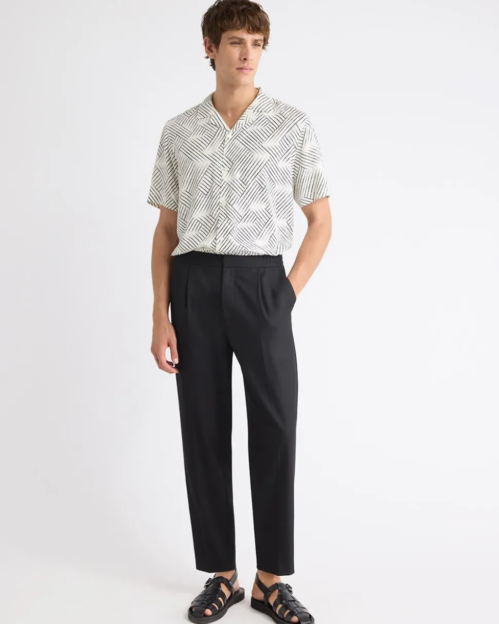 Short-Sleeve Printed Shirt with Camp Collar