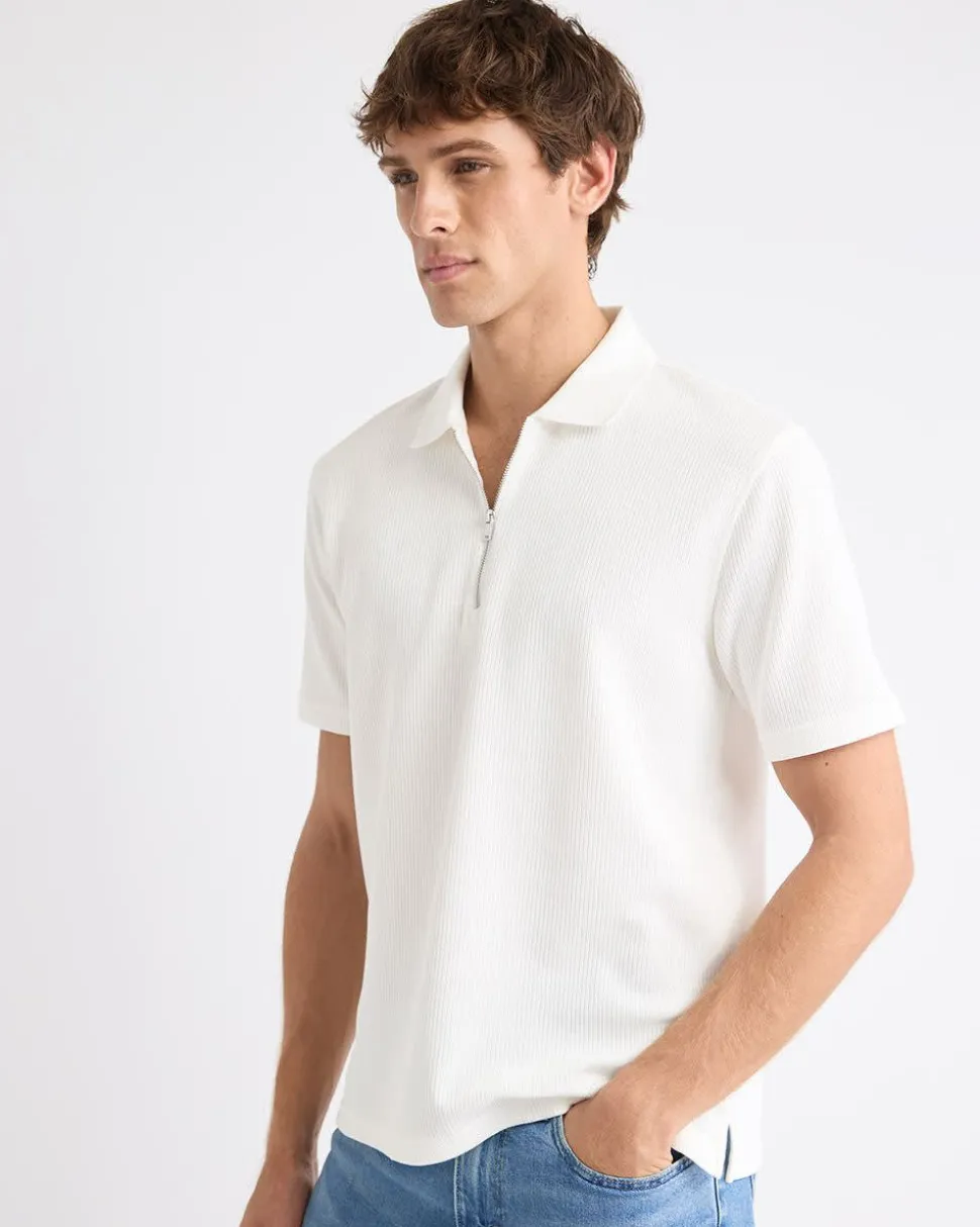 Short-Sleeve Ribbed Half-Zip Polo