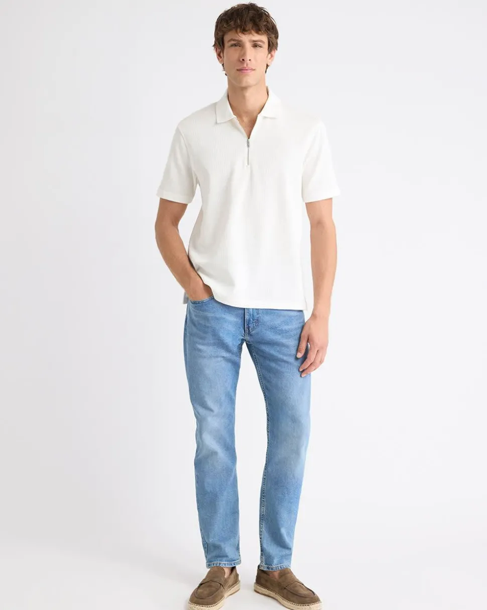 Short-Sleeve Ribbed Half-Zip Polo