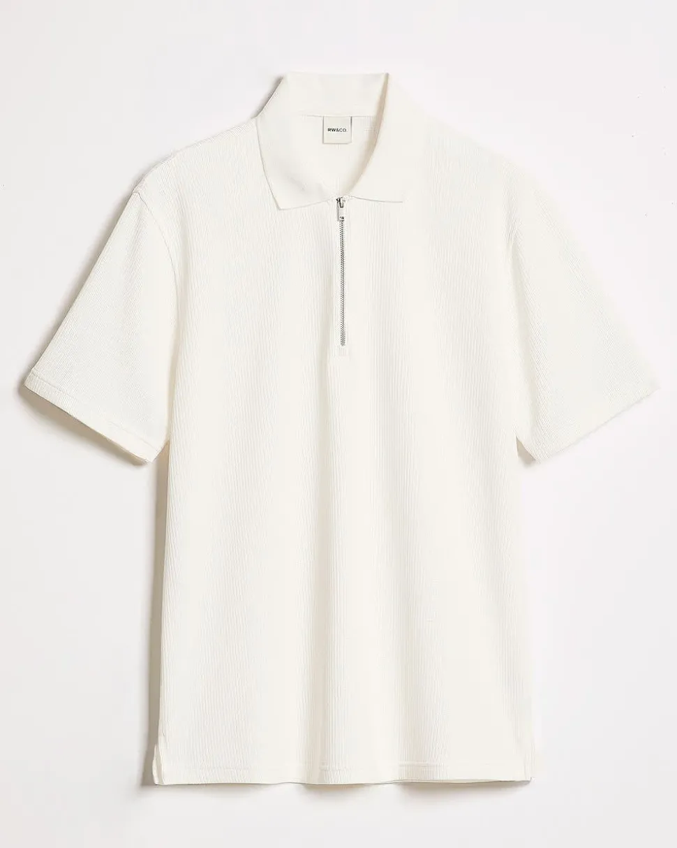 Short-Sleeve Ribbed Half-Zip Polo