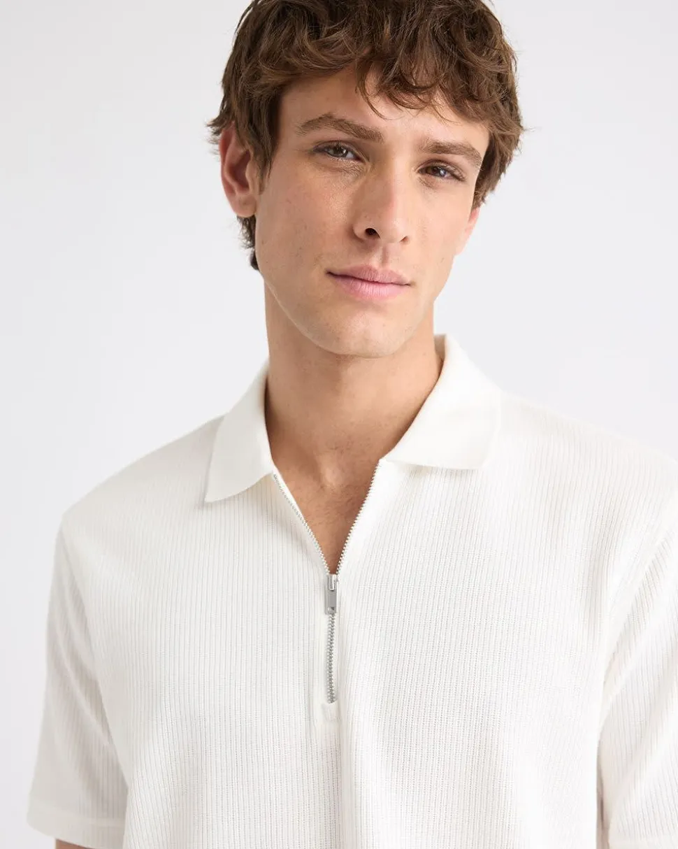 Short-Sleeve Ribbed Half-Zip Polo