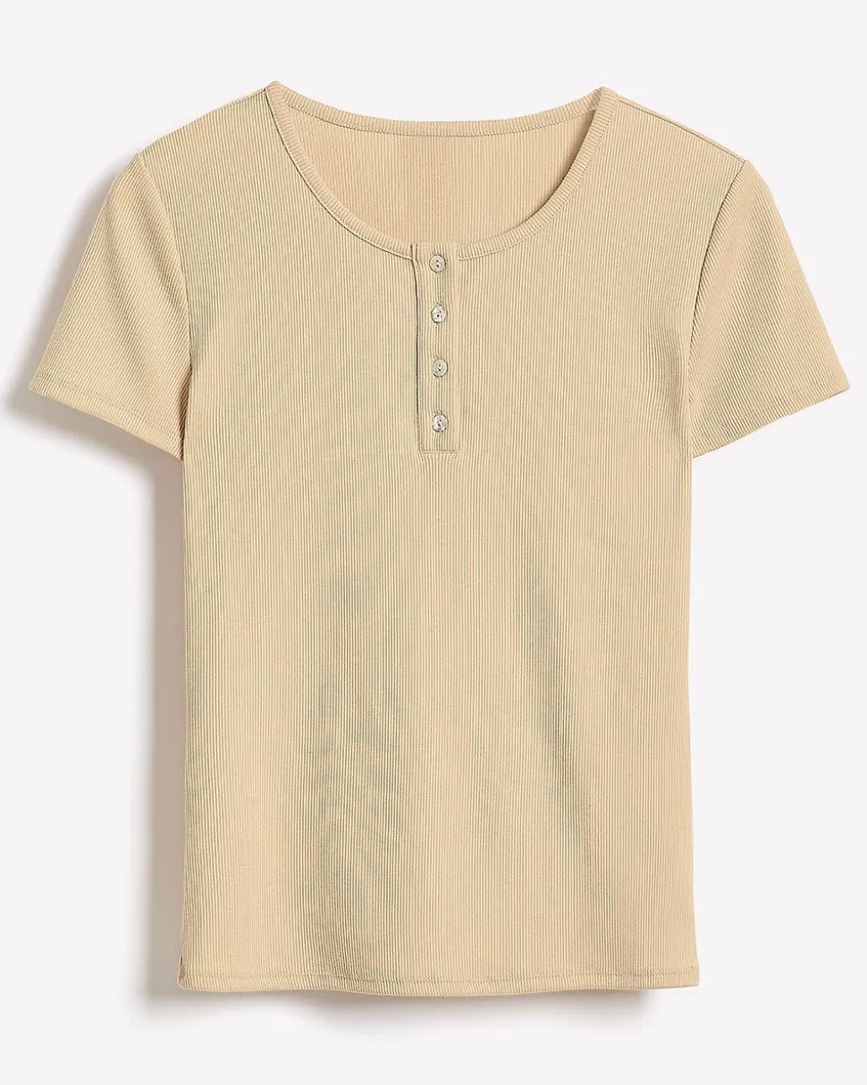 Short-Sleeve Ribbed Henley Top
