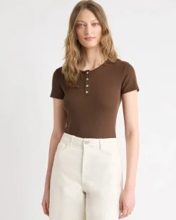 Short-Sleeve Ribbed Henley Top