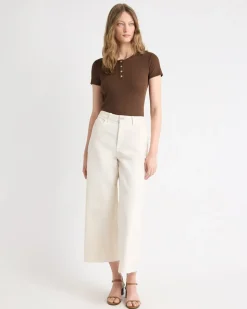 Short-Sleeve Ribbed Henley Top